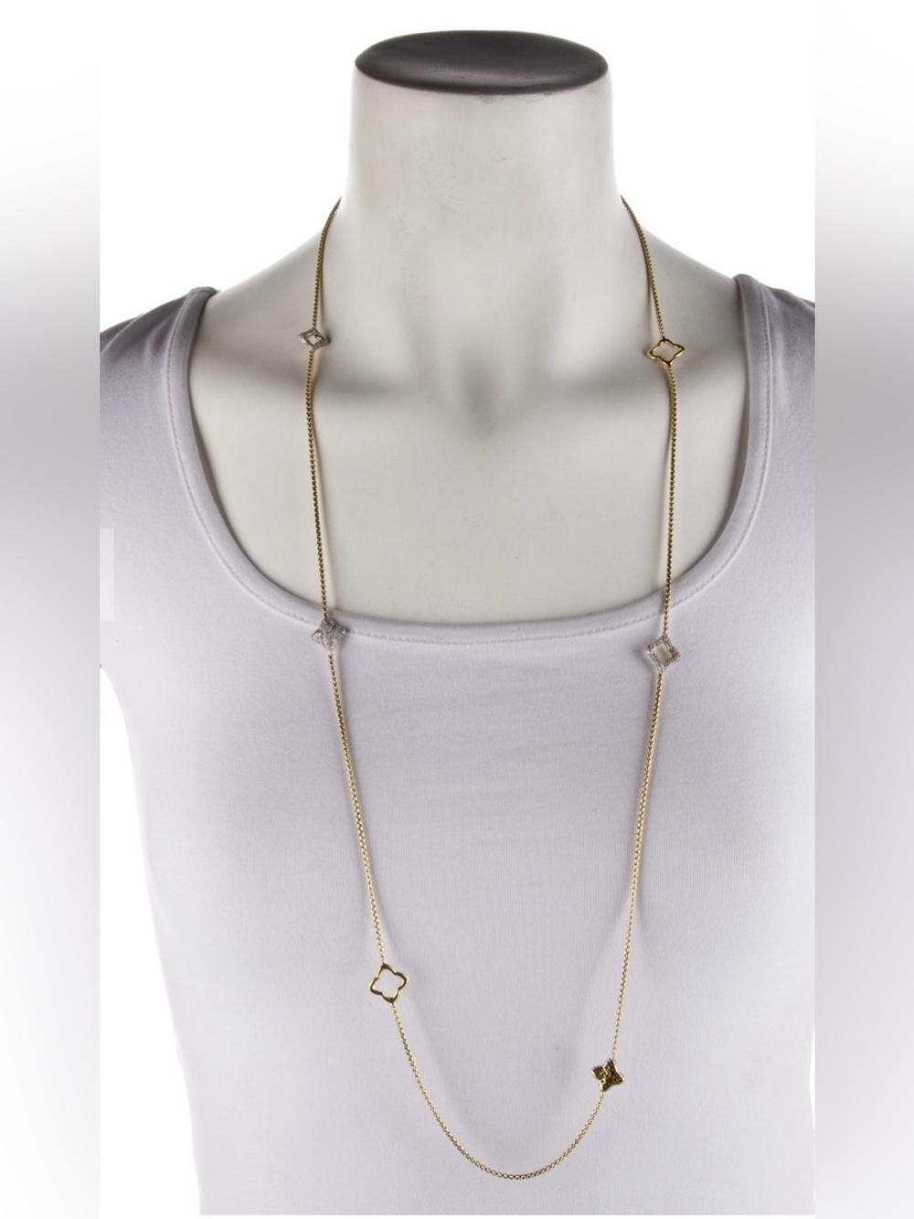 David Yurman Two-Tone 18K Gold and Diamond Quatrefoil Station Necklace